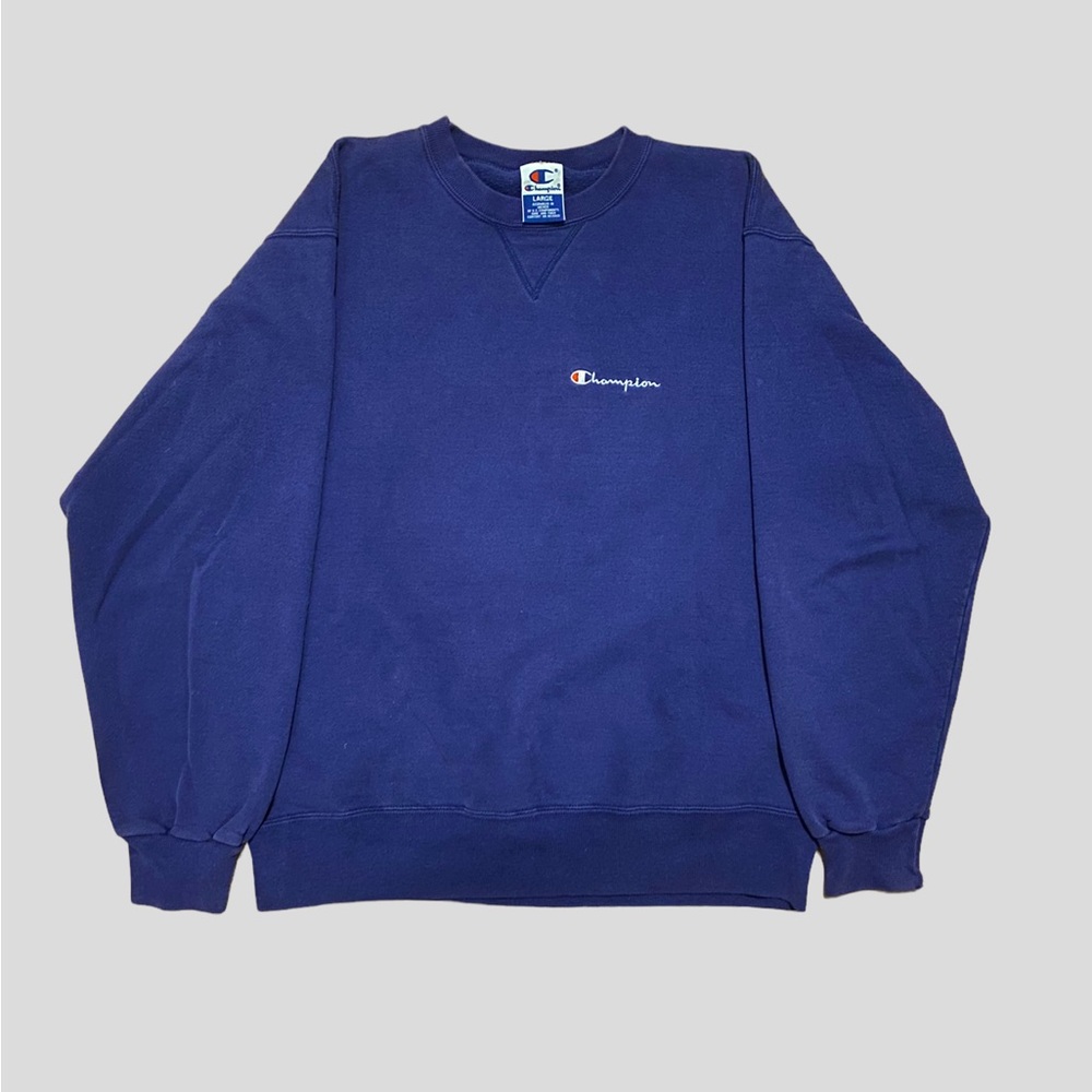 Vintage Champion Royal Blue Embroidered Script Crewneck Sweatshirt